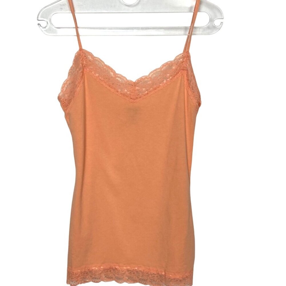 Vintage Y2K Q & A Tank Top Medium Orange Lace Trimmed Long Line Cami Layering